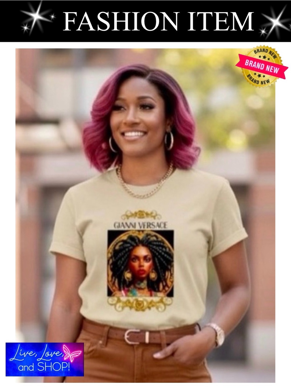 FASHION Custom Beige & Gold T-Shirt, NIP